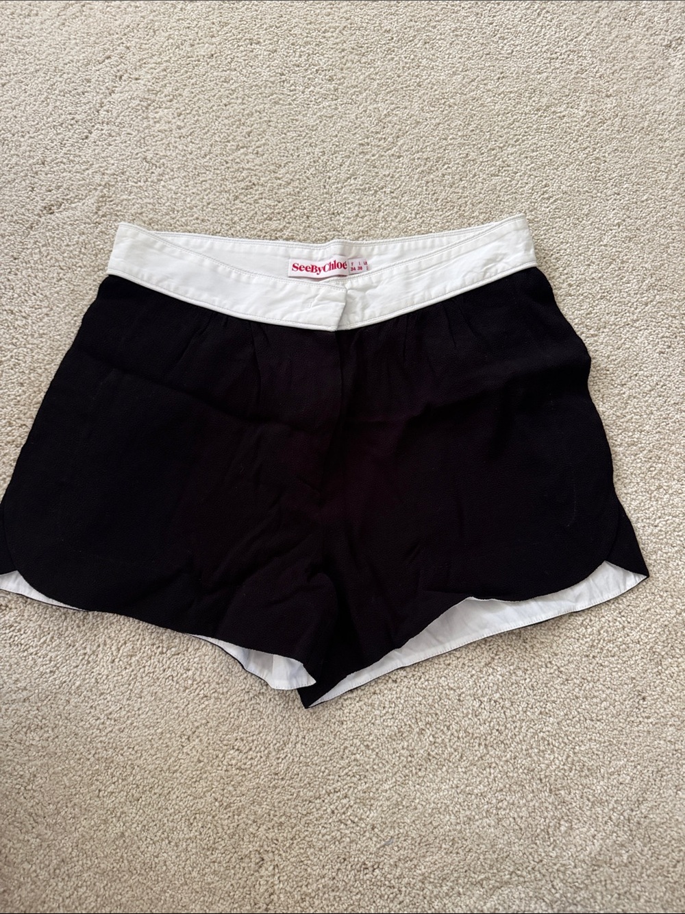 See By Chloé Black Shorts with White Waistband